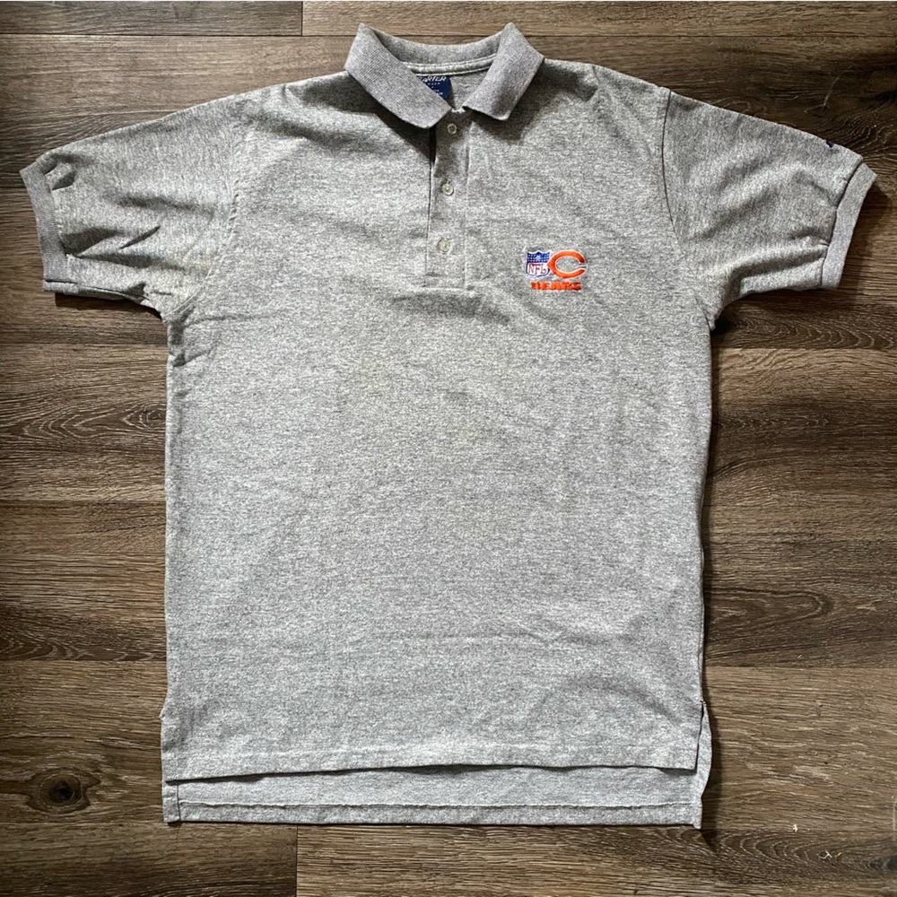 Starter Vintage NFL Chicago Bears Light Grey Polo Shirt Size Large